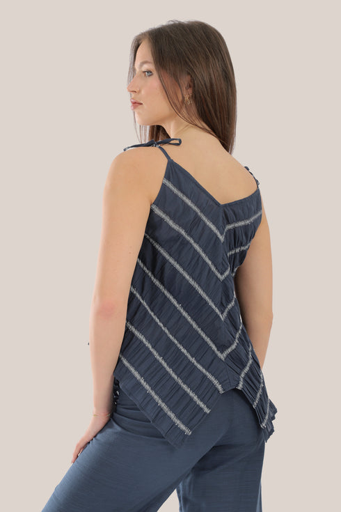 Striped bias cut top with thin straps